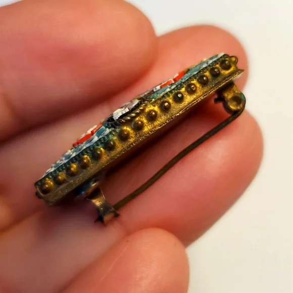Millefiori Vintage Micro Mosaic Brooch Made In Italy Mid Century Floral Signed
